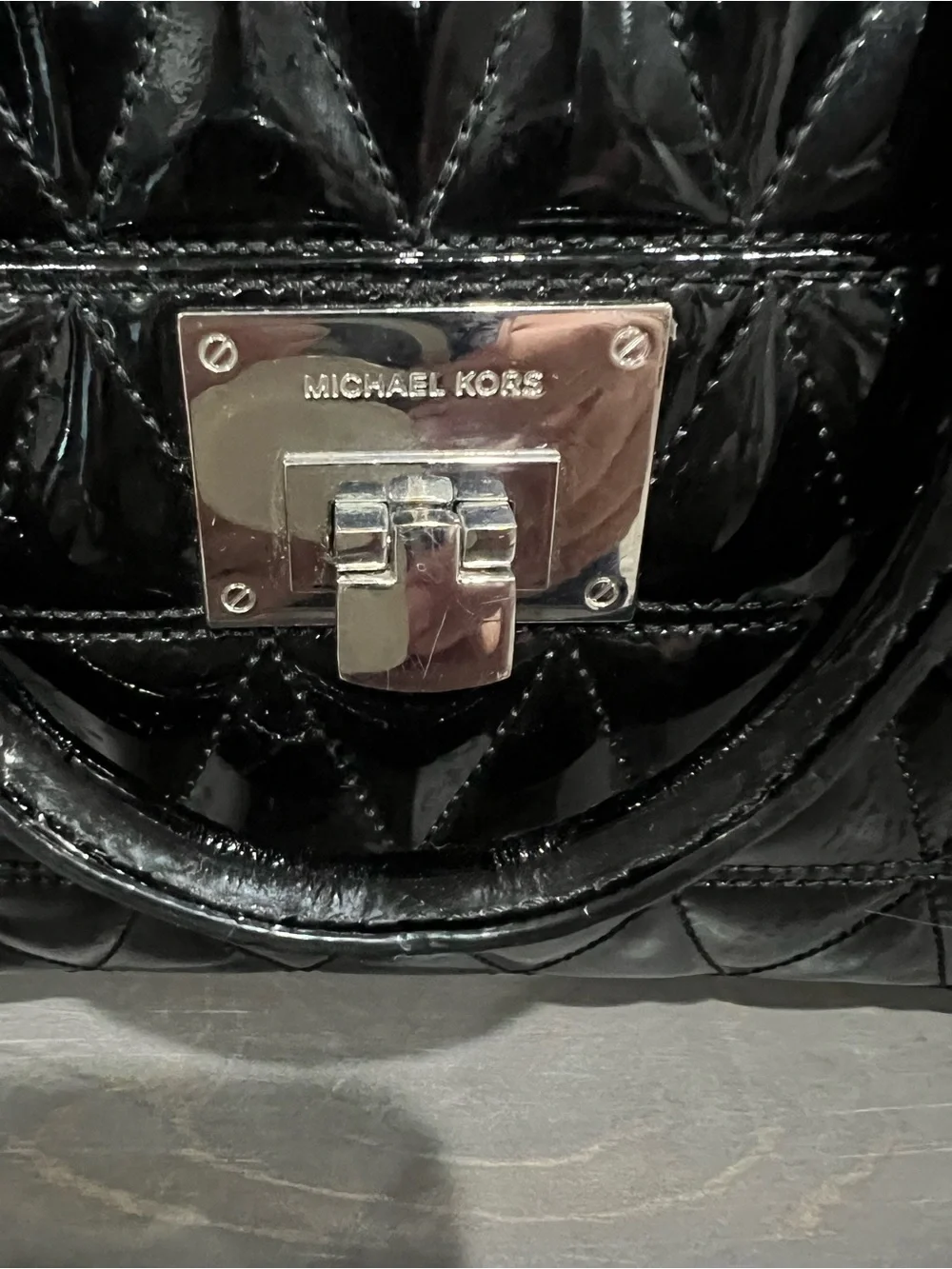 Michael Kors Black Quilted Patent Satchel with Turn-Lock - Picture 4 of 9